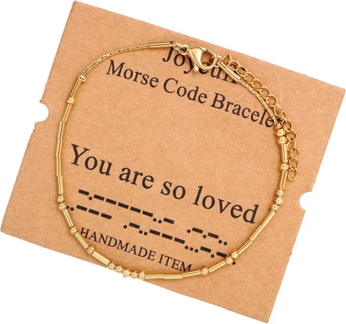 Vista 153 de JoycuFF Pulseras inspiradoras de código morse para mujeres, cuentas de plata, joyería con mantra de motivación, regalos para ella