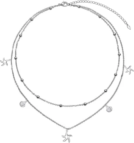Vista 15 de Collares en Capas para Mujeres Plata de Ley S925 Gargantillas Collar para Mujeres Círculo/Corazón/Doble Círculo/Cruz/Estrella/Collar de Mal de Ojo