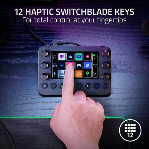Vista 3 de Razer Controlador de transmisión teclado todo en uno para transmisión 12 teclas de conmutación háptica 6 diales analógicos táctiles 8 botones