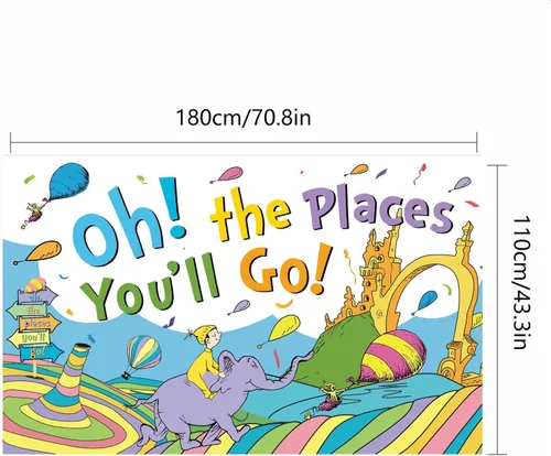 Vista 4 de Fondo de pancarta para Oh The Places You'll Go con 70.8 x 43.3 pulgadas, decoraciones de fiesta grandes, fondo de fotografía para suministros