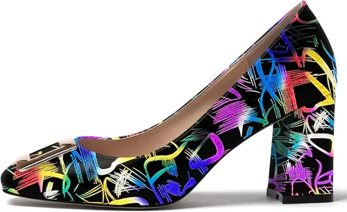 Vista 2 de WAYDERNS Zapatos de tacón alto con puntera cuadrada para mujer, de 3 pulgadas