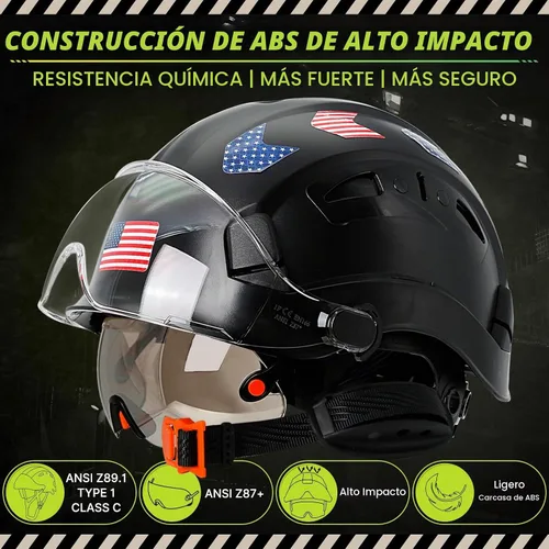 Vista 2 de Construction Hard Hats with Clear and Tinted Visor - OSHA Approved ANSI Z89.1 Dual Eye Protection Black Hard Hat with Chin Straps for Men Sombrero