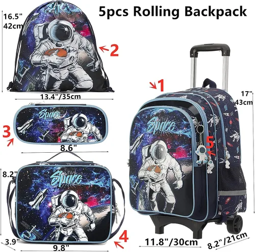 Vista 3 de Egchescebo Mochila con ruedas para niños y niñas con ruedas y ruedas 16-5pcs-mty-lg