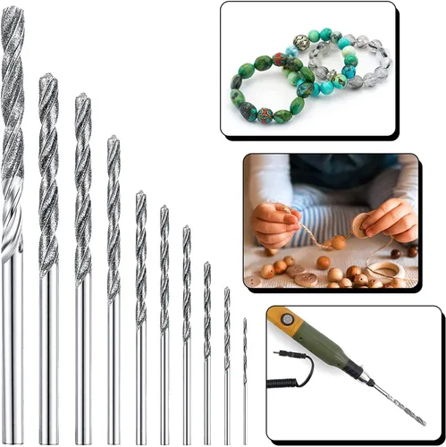 Vista 6 de Bettomshin Juego de 10 brocas de diamante, 0.039 in, juego de brocas de diamante para perforación de piedra, joyería de cristal de mar, conchas