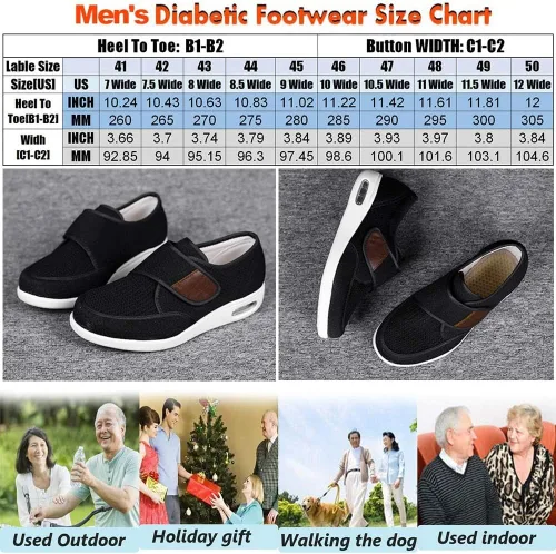 Vista 6 de W&LESVAGO Zapatos anchos ajustables para hombre con edema diabético con plantilla de espuma viscoelástica, amortiguación de aire, zapatos ligeros