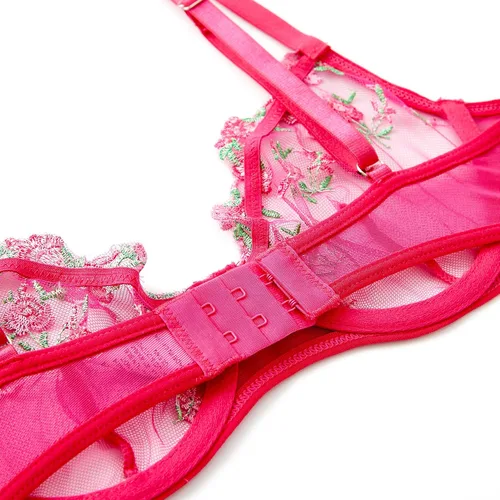 Vista 4 de Vorixia Bra and Panty Set for Women Sexy Underwear Lingerie Cute Exotic Foral Embroidery Sheer G-String Thongs Babydoll