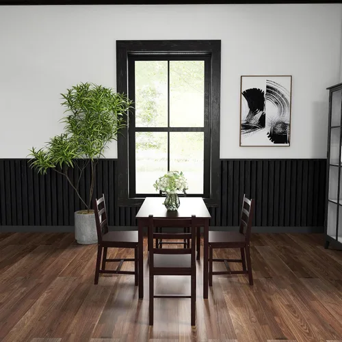 Vista 9 de HOMCOM Juego de mesa de comedor para 4, 5 piezas, mesa de cocina moderna y sillas, juego de comedor de madera para espacios pequeños, rincón