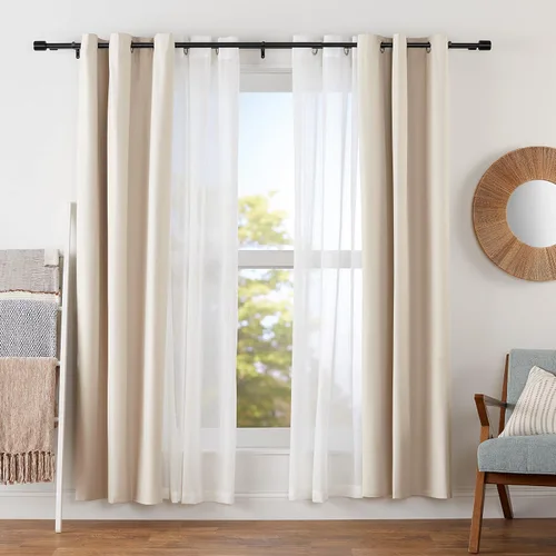 Vista 6 de Amazon Basics Barras de cortina dobles ajustables de 1 pulgada para ventanas, remates de tapón, 72 a 144 pulgadas, color negro