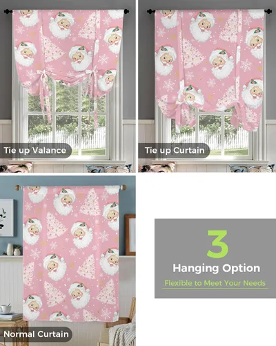 Vista 4 de Cortinas de globo de Navidad de Papá Noel rosa para ventanas, paneles de dormitorio de árbol de Navidad de 54 pulgadas de largo, con aislamiento
