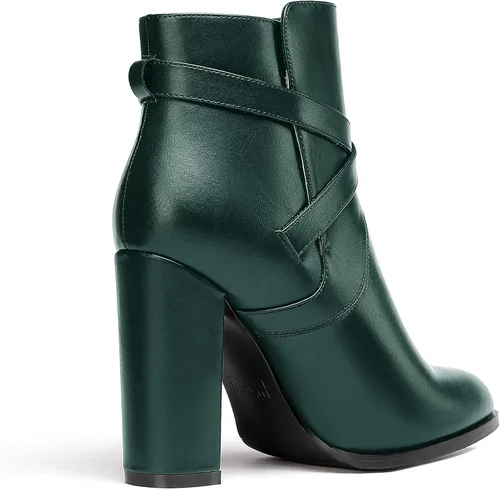 Vista 5 de WAYDERNS Botas altas de tacón alto de tacón alto con hebilla sólida para mujer, punta redonda mate, 4 pulgadas