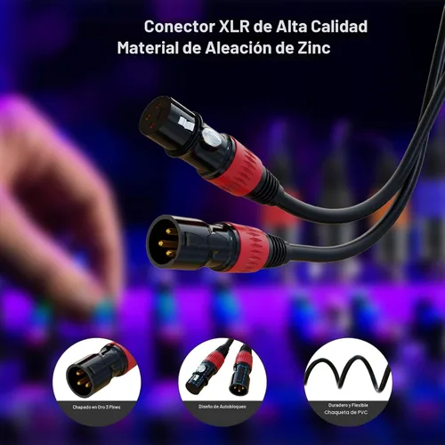 Vista 3 de Cables XLR, cable de micrófono XLR de 1.5 pies, paquete de 4 unidades, cable de altavoz XLR de 3 pines chapado en oro macho a hembra, cable de Negro