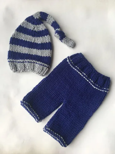 Vista 4 de Accesorios de fotografía para recién nacidos, trajes de punto para bebé, niño, niña, sombrero de ganchillo, pantalones, accesorios para sesión