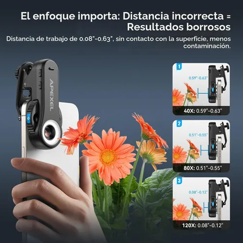 Vista 5 de APEXEL 40x/80x/120x 3-en-1 teléfono micro lente de teléfono microscopio