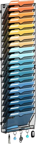 Vista 12 de SUPEASY Organizador de archivos de pared colgante de 10 niveles con ganchos Negro