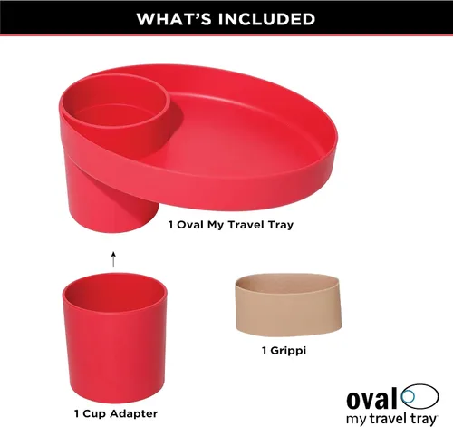 Vista 3 de Travel Tray Oval fabricado en Estados Unidos amplía tu portavasos actual para sostener tu taza más una bandeja para aperitivos, juguetes