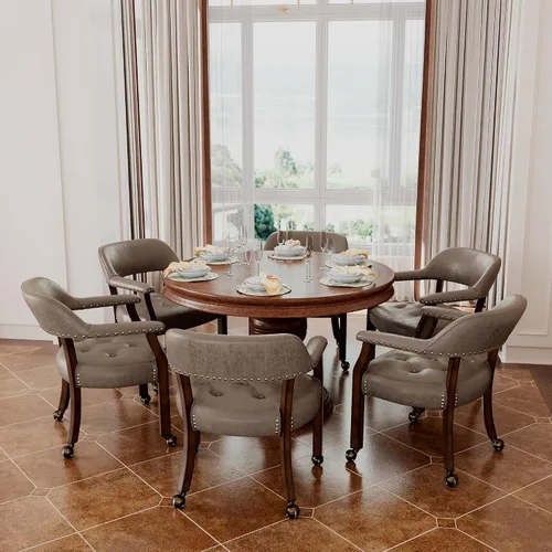 Vista 26 de Juego de 2 sillas de comedor con ruedas, poliuretano gris antiguo Gris (Antique Grey)