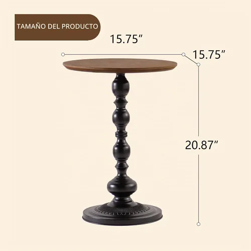 Vista 2 de Framhose - Mesa auxiliar redonda, mesa auxiliar pequeña con parte superior de madera y base negra, mesa de pedestal para sala de estar, esquinas