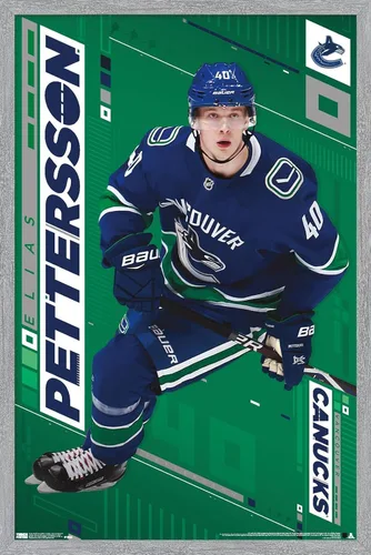 Vista 12 de Trends International NHL Vancouver Canucks - Póster de pared Elias Pettersson 19, 14.725 x 22.375 pulgadas, versión enmarcada de madera de granero