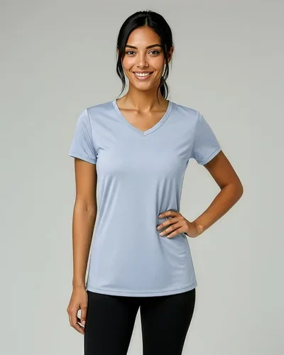 Vista 2 de Real Essentials Paquete de 5 Camiseta de Entrenamiento de Manga Corta con Cuello en V de Ajuste Seco para Mujer - Camiseta de Fitness Gimnasio