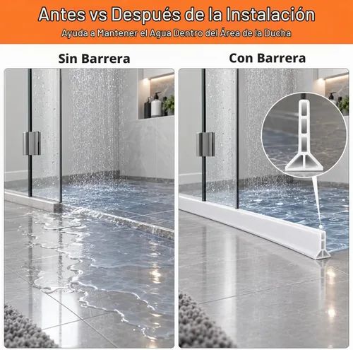 Vista 4 de Barrera de Agua para Umbral de Ducha de 3.8 Pulgadas de Alto, Plegable de 70 Pulgadas, Protector contra Salpicaduras de Agua de Ducha, Bloqueador