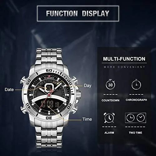 Vista 5 de Moda marca de lujo acero inoxidable reloj cuarzo relojes cronógrafo impermeable Relogio Masculino