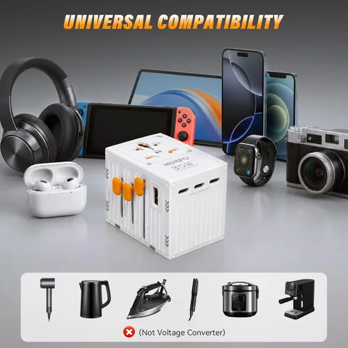 Vista 4 de Adaptador de viaje universal Adaptador de corriente internacional con 4 puertos USB-C y 1 USB-A