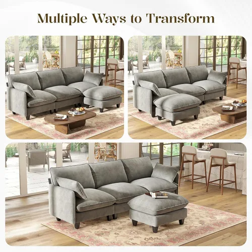 Vista 7 de WorthFurni Sofá modular modular de 105 pulgadas con asiento profundo, sofá nube en forma de L con cojines de gran tamaño y otomanas móviles, sofás