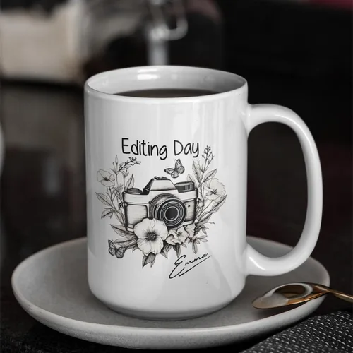 Vista 4 de Taza de café personalizada con nombre, taza de regalo personalizada para amantes de la fotografía, amigos, familia, taza de té blanca de 11 o 15