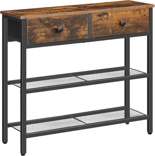 Vista 12 de HOOBRO Mesa consola estrecha de 29.5 pulgadas con 2 cajones de tela, mesa Negro