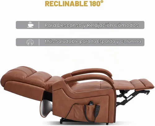 Vista 5 de Sillón reclinable de elevación eléctrica de doble motor Trustyue, reclinable plano, silla elevadora con masaje y calor, asistencia para pararse Piel