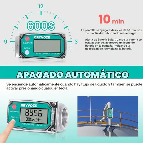 Vista 4 de Medidor de flujo de combustible de turbina digital de 1 pulgada, medidor de flujo de rosca NPT en línea de 2.6-26 GPM con adaptadores de 3/4