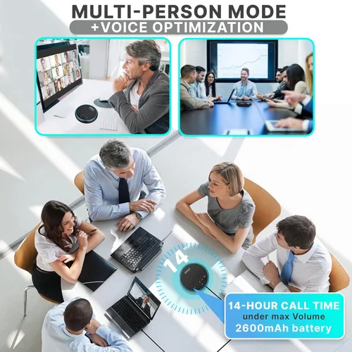 Vista 5 de Pyle Altavoz portátil para conferencias, teléfono inalámbrico multifuncional con altavoz BT con USB C y cable auxiliar, cobertura de micrófono