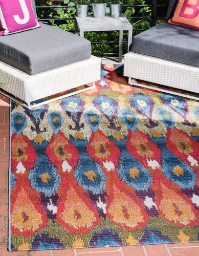 Vista 12 de Unique Loom Outdoor Modern Collection - Alfombra de área Ikat (4 pies 1 pulgada octágono multi/borgoña)