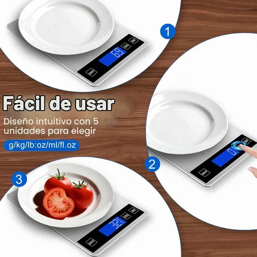 Vista 6 de Báscula de alimentos, báscula digital de cocina de 22 libras con precisión de 1 g/0.1 oz, 5 unidades (g/kg/lb:g/ml/fl.oz), LCD retroiluminado, panel