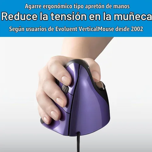Vista 2 de Evoluent – Inventor del ratón vertical – VM4S Ratón vertical ergonómico mano derecha Pequeño USB con cable, esculpido para mayor comodidad, reduce