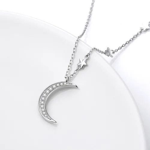 Vista 4 de Ladytree Collar con colgante de joyería de luna creciente y estrella de plata de ley 925