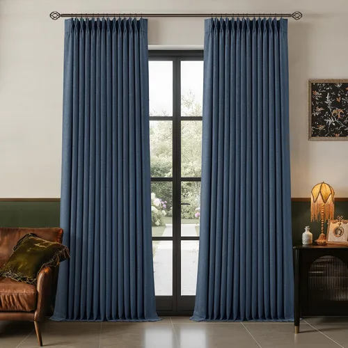 Vista 241 de Juego de 2 paneles de cortinas plisadas negras de 80 pulgadas para sala de estar, cortinas plisadas de lino con forro de 80 pulgadas de largo, 100%