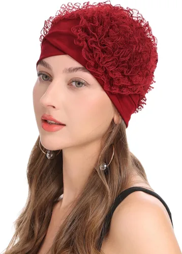 Vista 13 de ZLYC Gorro de verano para mujer, gorro elástico de quimioterapia con flores Blanco floral