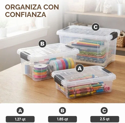 Vista 5 de Superio - Contenedores de almacenamiento de plástico transparente de 1.27 cuartos de galón con tapas, contenedores organizadores apilables, cajas