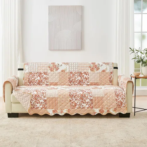 Vista 34 de Great Bay Home Funda reversible de retazos reclinable, lavable, protector de muebles con correas elásticas, perfecta para niños y mascotas, detalle