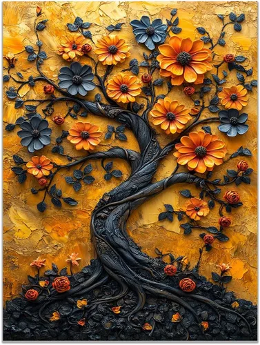 Vista 19 de VOCBAN Tree of Life Canvas Wall Art Painting Poster Nature Print Canvas Wall Art Print Artwork Living Room Bedroom Office Hallway Picture(black