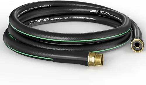 Vista 8 de GreatBuddy Manguera de jardín de 3 pies, 5/8 pulgadas, manguera híbrida resistente, flexible y ligera, explosión de 600 PSI con accesorios de latón