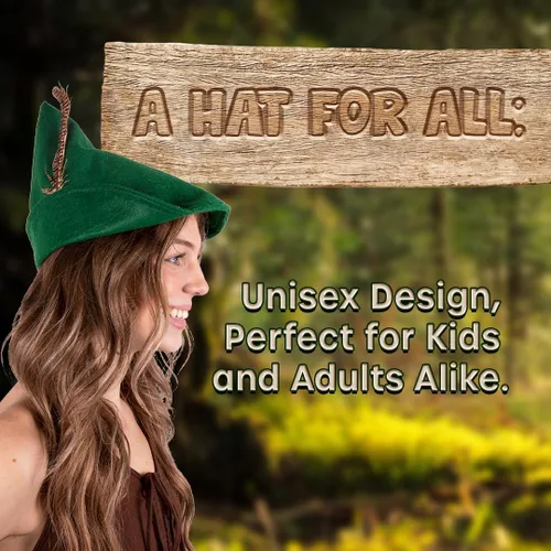 Vista 3 de Sombrero de Robin Hood Sombrero de Peter Pan de fieltro verde Disney Sombrero de gnomo de hada Pinocho para niños y adultos Sombreros alpinos