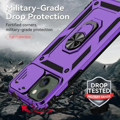 Vista 5 de Funda para iPhone 15, iPhone 15 con funda para cámara y soporte, grado militar, a prueba de golpes, resistente, con soporte magnético