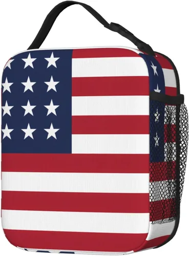 Vista 2 de Lonchera con diseño de bandera estadounidense, bolsas de almuerzo aisladas para mujeres/hombres/niñas/niños, con asa desmontable, bolsa de comida