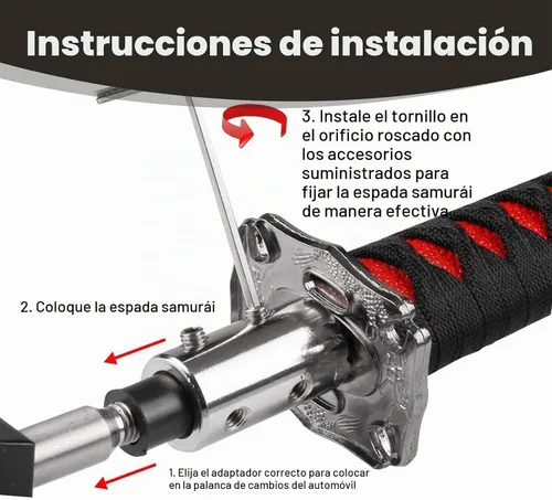 Vista 4 de 1 cabezal de cambio Katana Samurai para automóvil, funda protectora para perilla de palanca de cambios de 6.1 pulgadas con 4 adaptadores, palanca