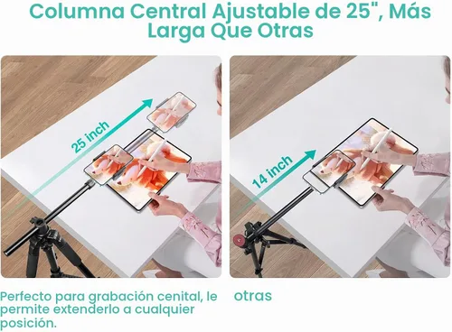 Vista 3 de Elitehood Trípode para iPhone para grabación de video aérea [resistente y ultraestable], brazo horizontal largo extensible de 25 pulgadas, soporte