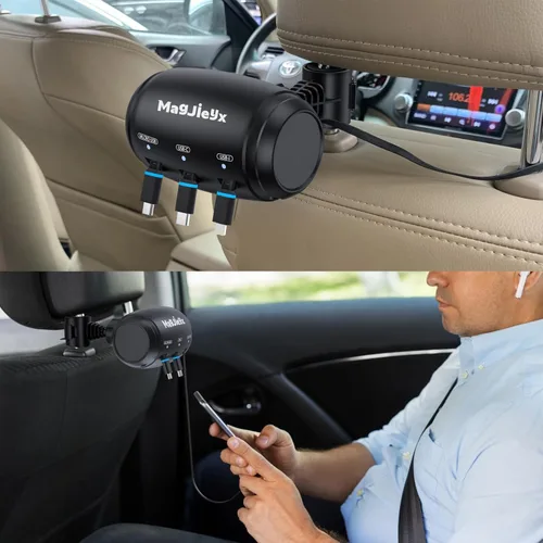 Vista 5 de MAGJIEYX Caja de Estación de Carga Retractable Multi para Coche, 3 en 1, Soporte de Carga Rápida para Reposacabezas, Cable de Carga USB Tipo C