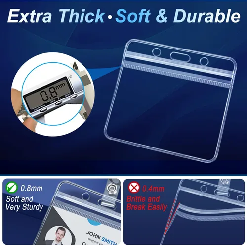 Vista 4 de Portatarjetas con clip, soporte grueso transparente para tarjetas de identificación horizontal de plástico con cremallera resellable impermeable
