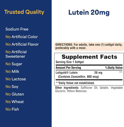 Vista 6 de Puritan's Pride Luteína Carotenoide Lutigold™ Premium de 20 mg con zeaxantina para hombres y mujeres, suplemento dietético para apoyo a la salud